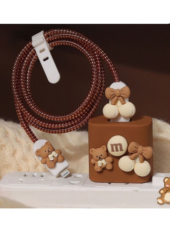 Generic - Lovely Bear Themed Flexible Silicone Cable Protector For iPhone, Touch Comfortable, Reduce The Risk of Fraying and Breaking, Charger Protector Cover Compatible With 18W/20W iPhone Charger (Brown) - Image 1