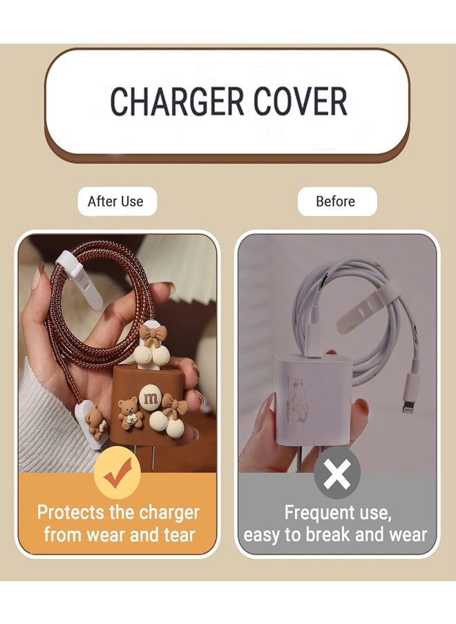 Generic - Lovely Bear Themed Flexible Silicone Cable Protector For iPhone, Touch Comfortable, Reduce The Risk of Fraying and Breaking, Charger Protector Cover Compatible With 18W/20W iPhone Charger (Brown) - Image 1