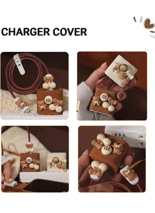Generic - Lovely Bear Themed Flexible Silicone Cable Protector For iPhone, Touch Comfortable, Reduce The Risk of Fraying and Breaking, Charger Protector Cover Compatible With 18W/20W iPhone Charger (Brown) - Image 1