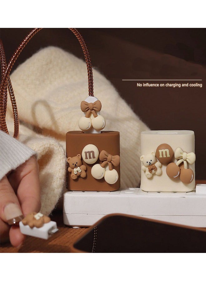 Generic - Lovely Bear Themed Flexible Silicone Cable Protector For iPhone, Touch Comfortable, Reduce The Risk of Fraying and Breaking, Charger Protector Cover Compatible With 18W/20W iPhone Charger (Brown) - Image 1