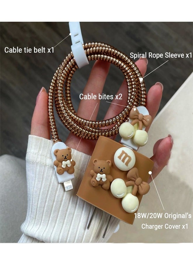 Generic - Lovely Bear Themed Flexible Silicone Cable Protector For iPhone, Touch Comfortable, Reduce The Risk of Fraying and Breaking, Charger Protector Cover Compatible With 18W/20W iPhone Charger (Brown) - Image 1