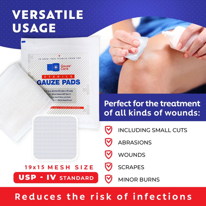 Gauze Care 100pc Large Sterile Gauze Pads 4x4 Sterile for Wounds Bulk - 12ply Woven Gauze Sponges 4x4 Sterile - USP IV Breathable Mesh 4x4 Gauze Pads Sterile for Enhanced Absorption - First Aid Medical - Image 4