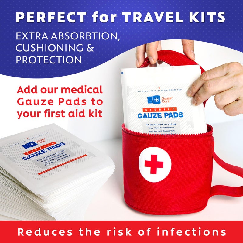 Gauze Care 100pc Large Sterile Gauze Pads 4x4 Sterile for Wounds Bulk - 12ply Woven Gauze Sponges 4x4 Sterile - USP IV Breathable Mesh 4x4 Gauze Pads Sterile for Enhanced Absorption - First Aid Medical - Image 5