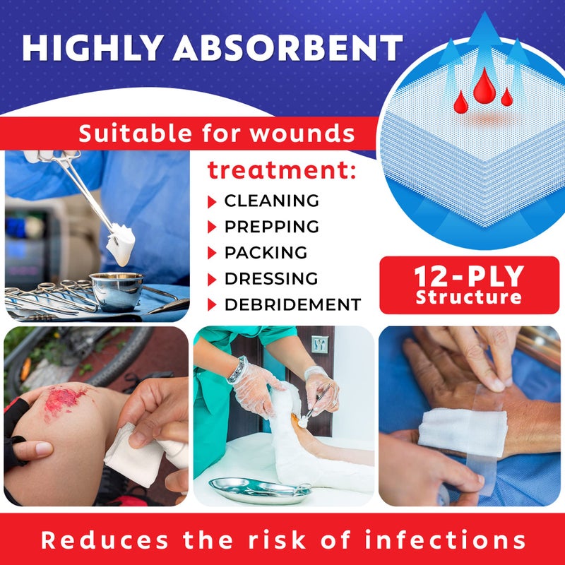 Gauze Care 100pc Large Sterile Gauze Pads 4x4 Sterile for Wounds Bulk - 12ply Woven Gauze Sponges 4x4 Sterile - USP IV Breathable Mesh 4x4 Gauze Pads Sterile for Enhanced Absorption - First Aid Medical - Image 3