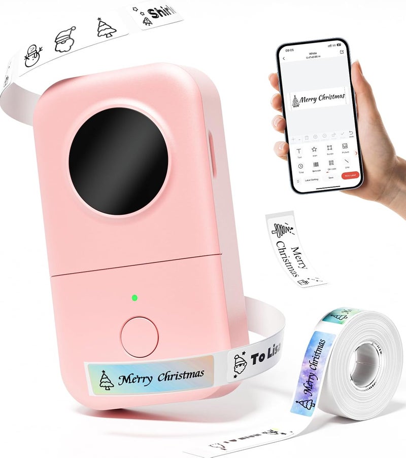 Label Printer D30 Mini Portable Thermal Labeler, Mini Label Makers, Typewriters, Bluetooth Connection, Home Office Organization, Gift for Women, Cute School Supplies, USB Rechargeable-Pink - Image 1