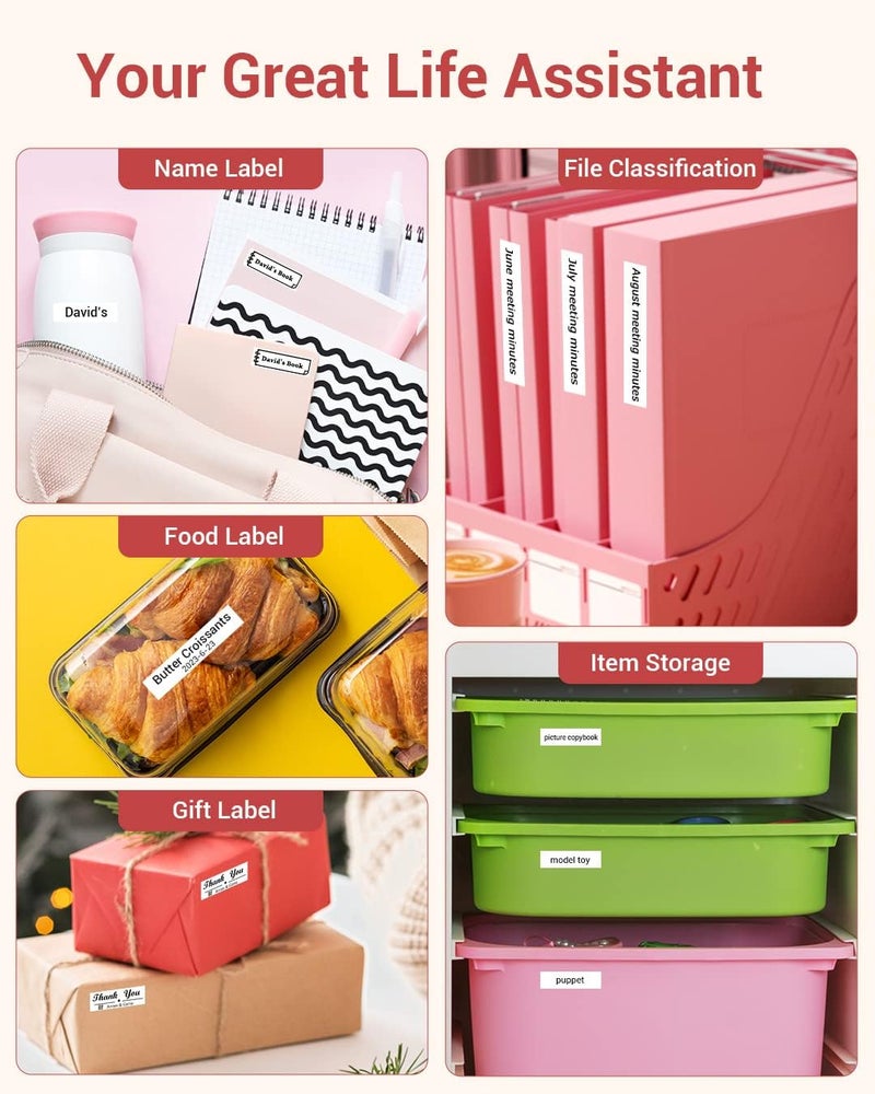 Label Printer D30 Mini Portable Thermal Labeler, Mini Label Makers, Typewriters, Bluetooth Connection, Home Office Organization, Gift for Women, Cute School Supplies, USB Rechargeable-Pink - Image 5