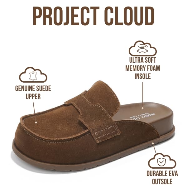 Project Cloud Genuine Leather Womens Clog - Memory Foam Arch Support Non-Slip Sole Mules & Clogs for Women Footwear - Platform Winter Shoes (Foamy, CHOCSUEDE, 8.5) - Image 2