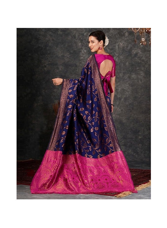 مملكة الإكسسوارات ساري كانجيفارام الناعم من قماش جاكار باناراسي النسائي مع قطعة بلوزة غير مخيطة - Image 2