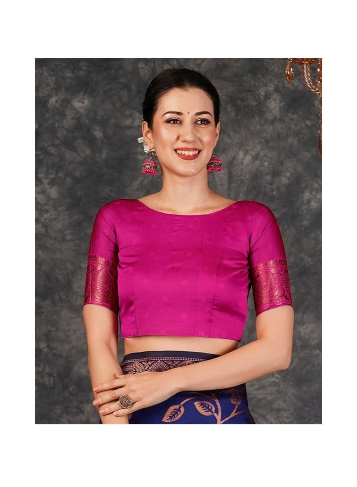 مملكة الإكسسوارات ساري كانجيفارام الناعم من قماش جاكار باناراسي النسائي مع قطعة بلوزة غير مخيطة - Image 5