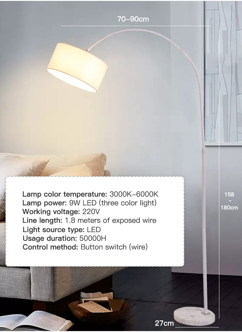 Nordic Simple Eye-protecting Vertical Floor Lamp with 9W Tricolor Floor Light Bedroom White With Warm Light Metal 185x90 cm White