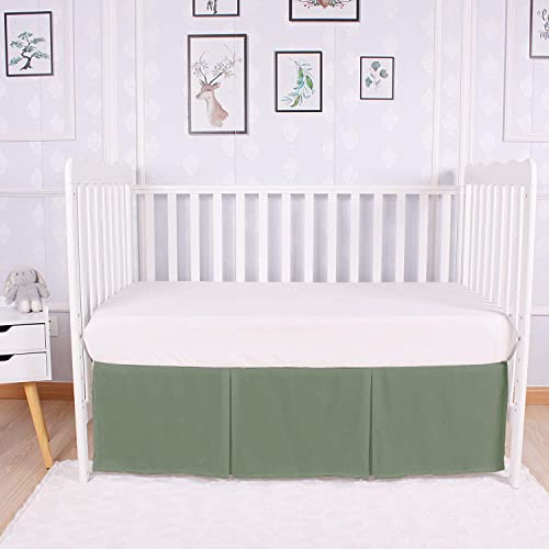 Linens Limited Box Pleated Crib Bed Skirt Premium 100% Cotton 800 Thread Count Nursery Crib Toddler Bedding Crib Bedskirt for Baby Boys or Baby Girls, (28" x 52") + 14" Drop Lenght - Sage Solid - Image 1