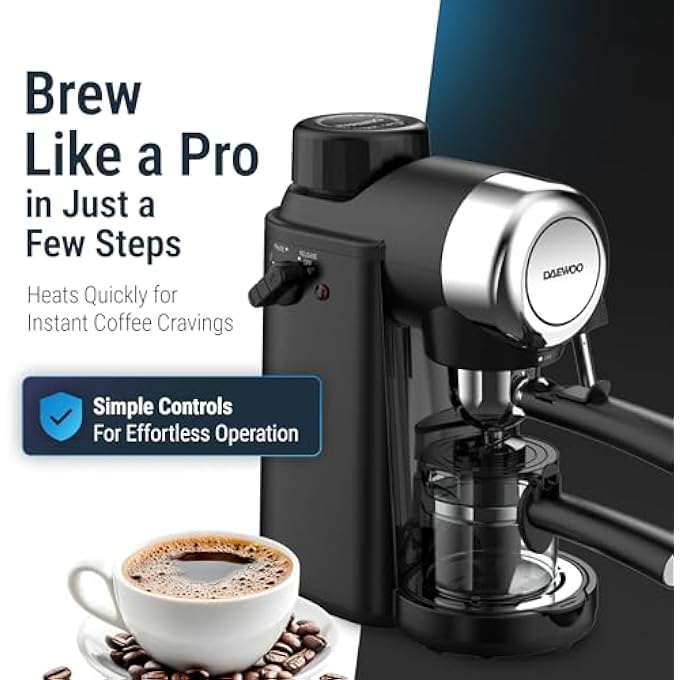 دايو ماكينة قهوة مضخة باريستا مع رغوة حليب مدمجة للكابتشينو واللاتيه والماكياتو وماكينة إسبريسو مع حماية من الحرارة الزائدة وتخفيف الضغط تلقائيًا Des4840 ضمان لمدة عامين - Image 5