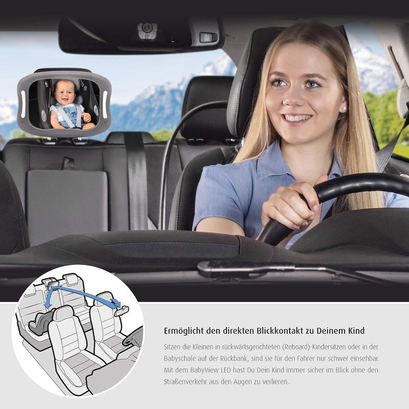 REER BabyView 86101 LED Car Safety Mirror  Your Baby in the Back Seat Always in View Grey - Image 3