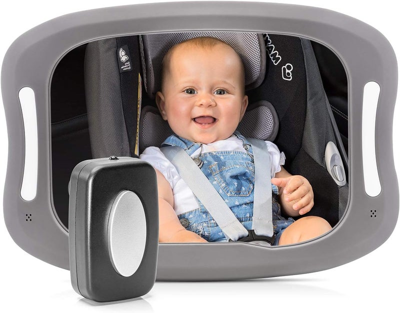 REER BabyView 86101 LED Car Safety Mirror  Your Baby in the Back Seat Always in View Grey - Image 1
