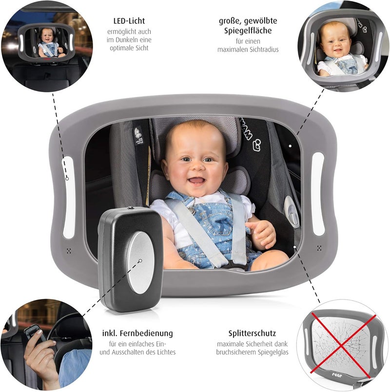 REER BabyView 86101 LED Car Safety Mirror  Your Baby in the Back Seat Always in View Grey - Image 2