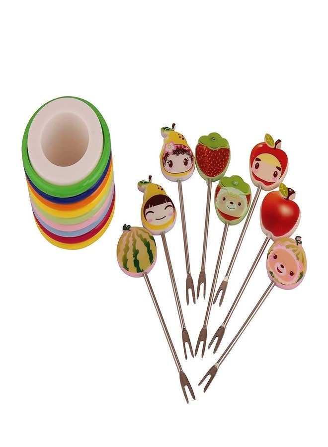 BriKSHi Colorful Mini Fruit Forks with Storage Cup – Stainless Steel Cocktail Picks for Appetizers, Desserts & Lunch Boxes (Set of 6) - Image 2