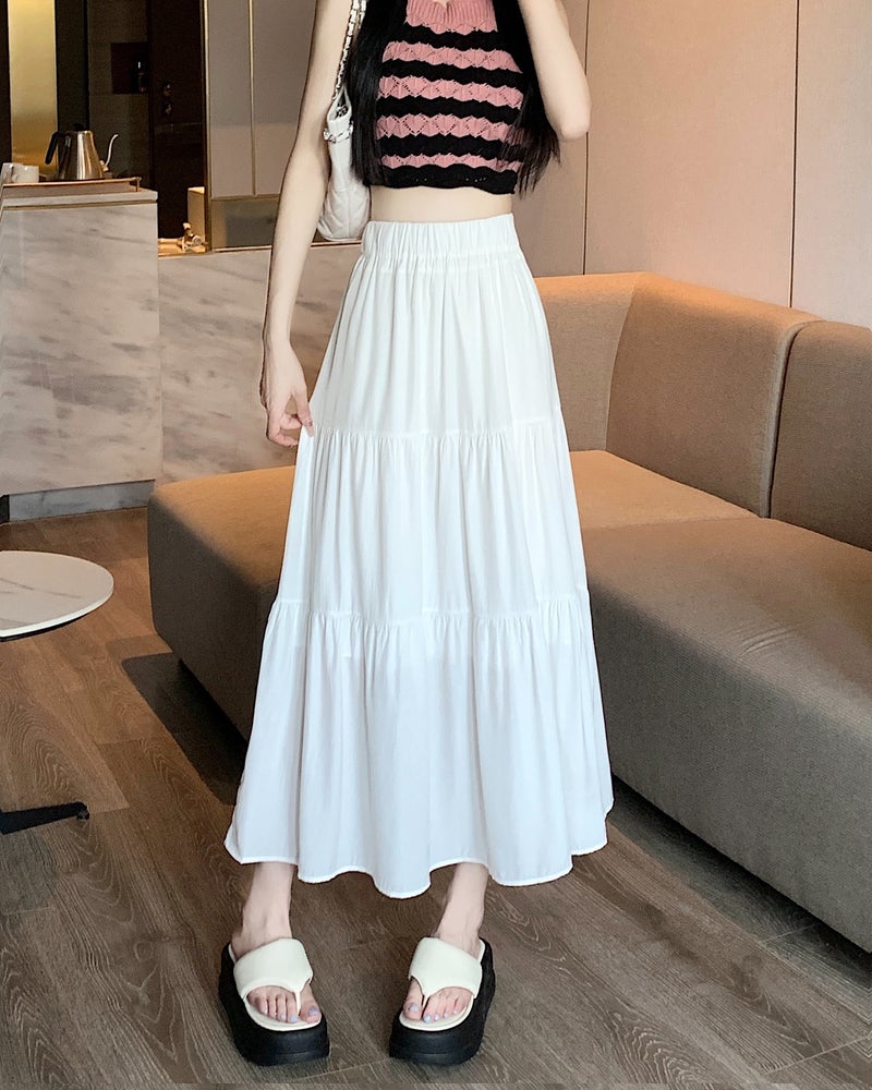 Black High Waist Pleated Skirt Women'S Spring Hip Covering Niche High-End Elegant Slim-Fit A- Line Long Skirt - Image 1