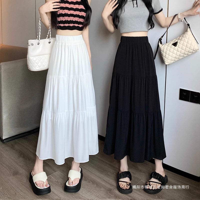 Black High Waist Pleated Skirt Women'S Spring Hip Covering Niche High-End Elegant Slim-Fit A- Line Long Skirt - Image 2
