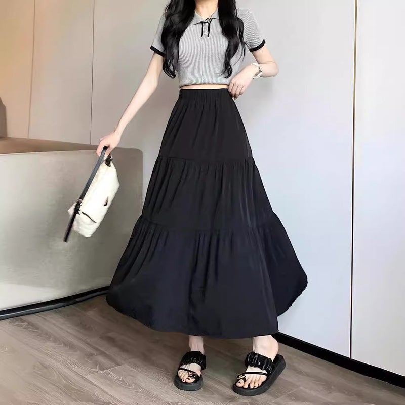 Black High Waist Pleated Skirt Women'S Spring Hip Covering Niche High-End Elegant Slim-Fit A- Line Long Skirt - Image 4