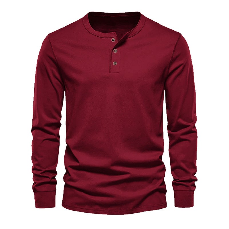 Cross-Border Men''s Clothing Spring and Autumn Men''s Long-Sleeved T-Shirt Style Youth Bird-Eye Fabric Quick-Drying T-Shirt Men''s Pullover Henley Shirt - Image 1