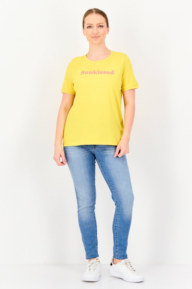 ONLY تي شيرت جدي × أونلي للنساء بأكمام قصيرة وياقة دائرية، أصفر - Image 4