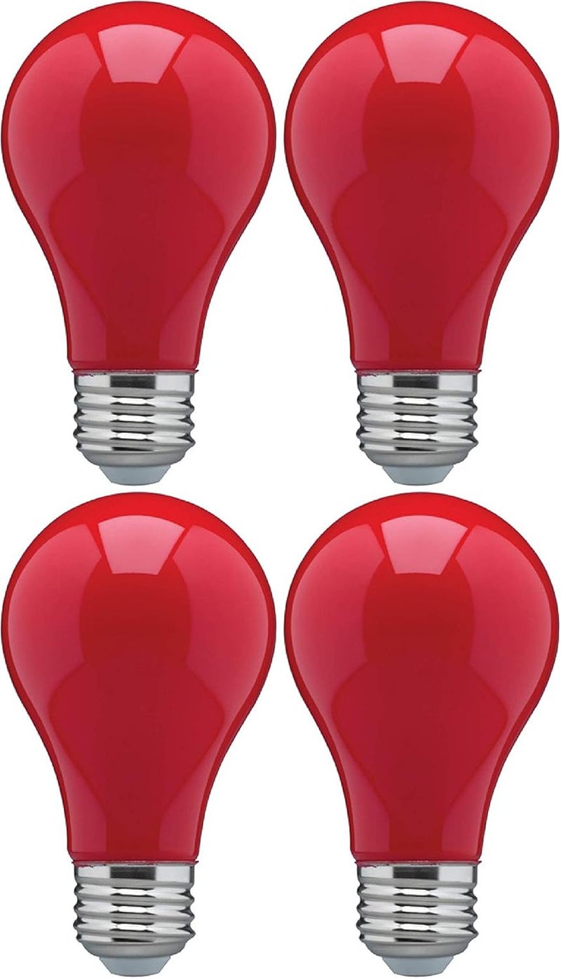 KOR عبوة من 4 لمبات ضوء حمراء سيراميكية A19 بقوة 25 وات 130 فولت قاعدة E26 قياسية متوسطة 25AR 25A19R 25W - Image 1