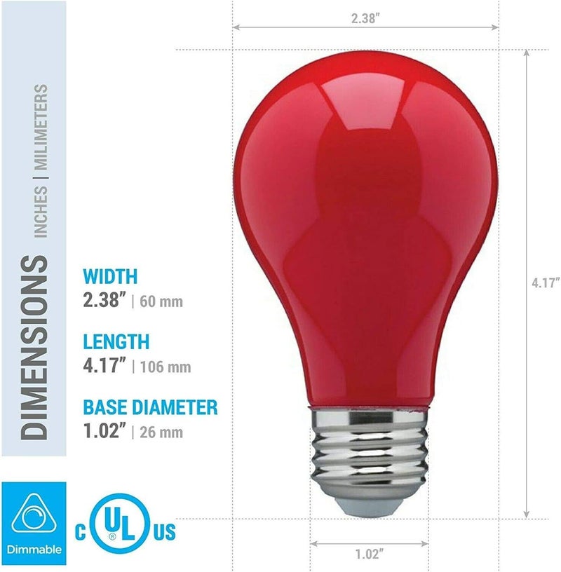KOR عبوة من 4 لمبات ضوء حمراء سيراميكية A19 بقوة 25 وات 130 فولت قاعدة E26 قياسية متوسطة 25AR 25A19R 25W - Image 2