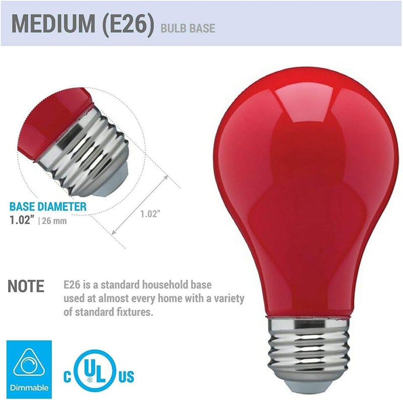 KOR عبوة من 4 لمبات ضوء حمراء سيراميكية A19 بقوة 25 وات 130 فولت قاعدة E26 قياسية متوسطة 25AR 25A19R 25W - Image 3
