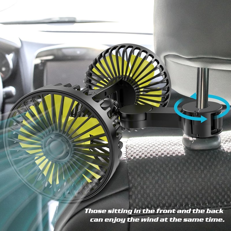 Wowok Dual Head USB Car Fan for Back Seat with 360° Rotation and 3 Speed Settings - Image 4