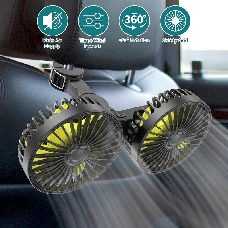 Wowok Dual Head USB Car Fan for Back Seat with 360° Rotation and 3 Speed Settings - Image 3