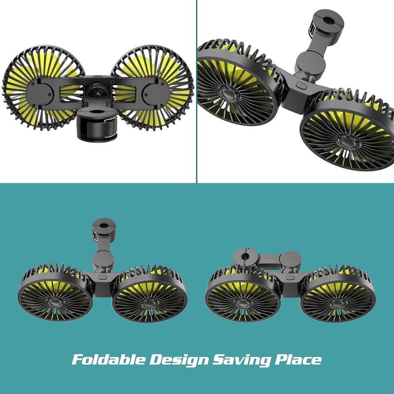 Wowok Dual Head USB Car Fan for Back Seat with 360° Rotation and 3 Speed Settings - Image 5