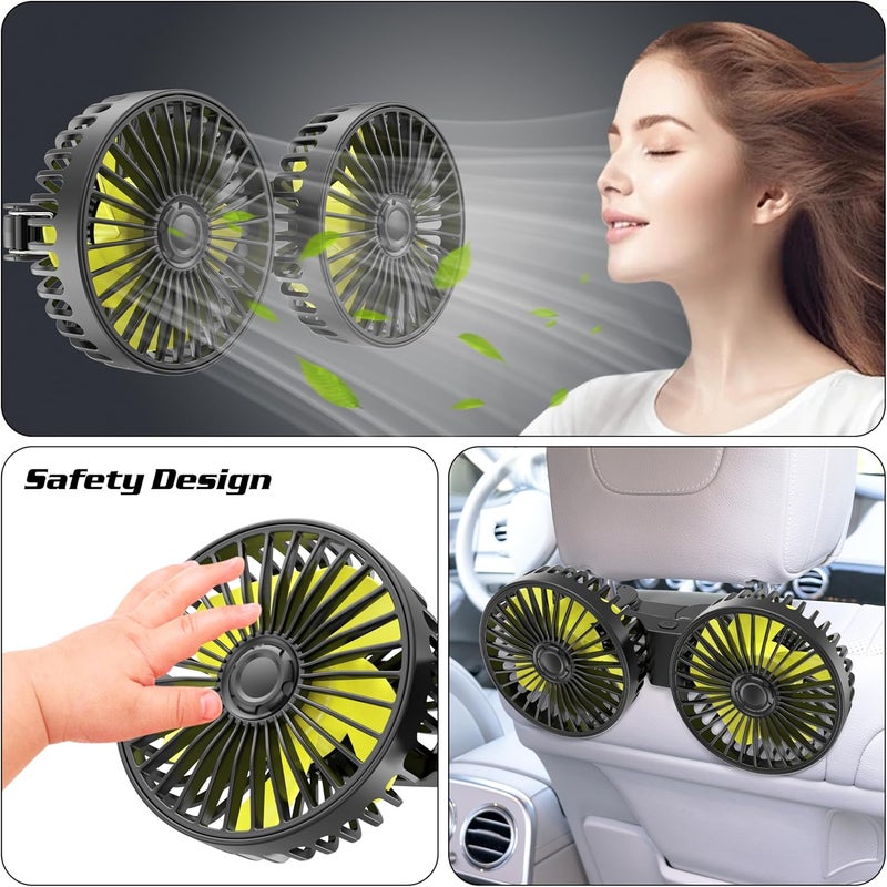 Wowok Dual Head USB Car Fan for Back Seat with 360° Rotation and 3 Speed Settings - Image 2