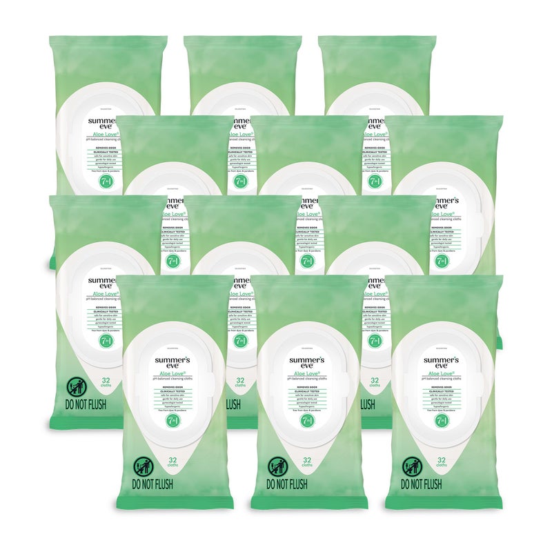Summer's Eve Aloe Love Gentle Daily Feminine Wipes, Removes Odor, pH balanced, 32 Count, 12 Pack - Image 1