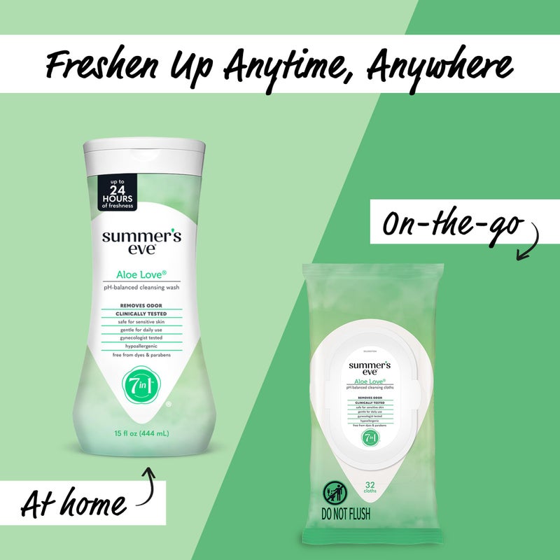 Summer's Eve Aloe Love Gentle Daily Feminine Wipes, Removes Odor, pH balanced, 32 Count, 12 Pack - Image 5