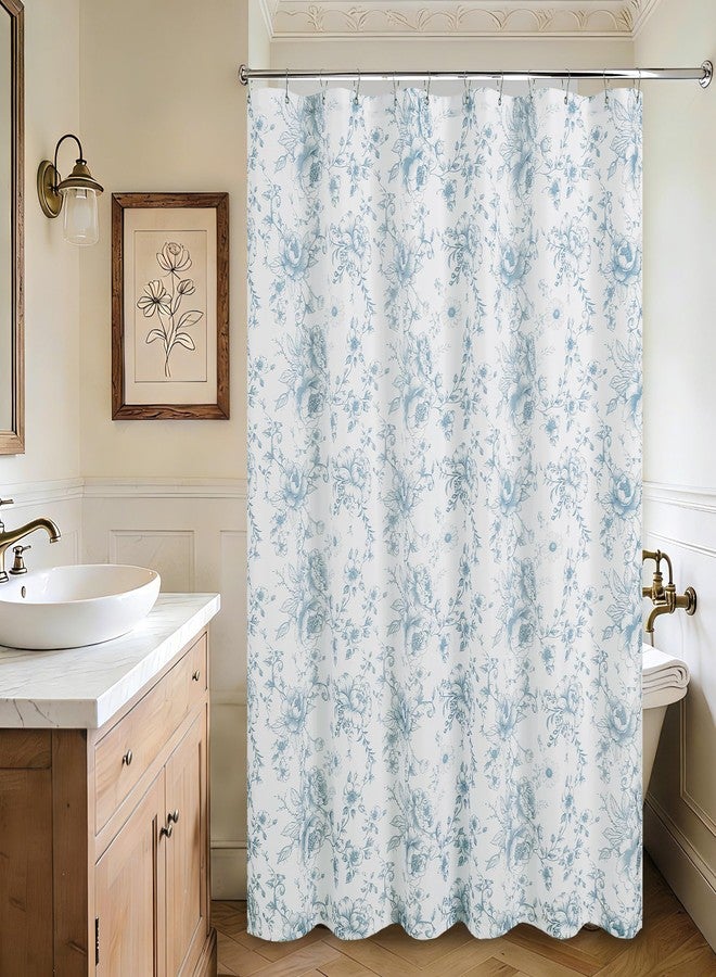 XWZO Vintage Floral Shower Curtain, Botanical Farmhouse Shower Curtains for Bathroom, Waterproof Fabric Cottagecore Shower Curtain Set with 12 Hooks, 72 x 72 Inches, Peony Bloom Blue - Image 1