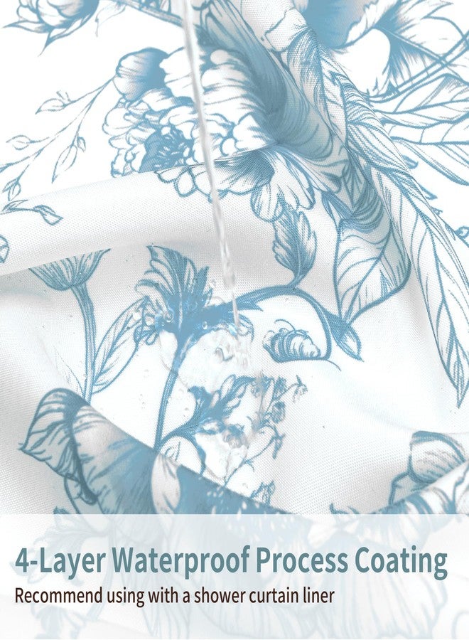XWZO Vintage Floral Shower Curtain, Botanical Farmhouse Shower Curtains for Bathroom, Waterproof Fabric Cottagecore Shower Curtain Set with 12 Hooks, 72 x 72 Inches, Peony Bloom Blue - Image 5