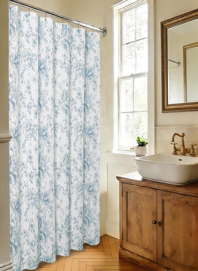 XWZO Vintage Floral Shower Curtain, Botanical Farmhouse Shower Curtains for Bathroom, Waterproof Fabric Cottagecore Shower Curtain Set with 12 Hooks, 72 x 72 Inches, Peony Bloom Blue - Image 2