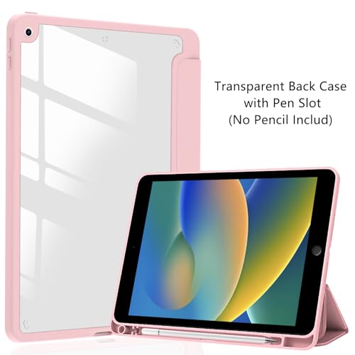 JOYLAND Pink Hibiscus Flower Pattern Case for iPad (A16) 11th Gen 2025 11-inch/10th Gen 2022 10.9 inch, Clear Acrylic Hard Back Case with Pencil Holder Trifold Stand Tablet Cover for Women - Image 2
