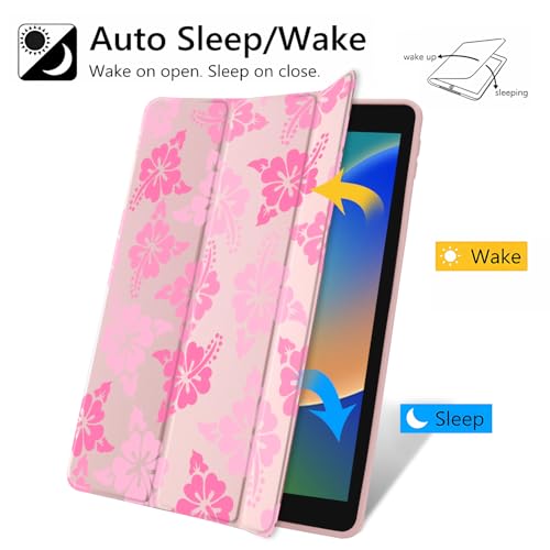 JOYLAND Pink Hibiscus Flower Pattern Case for iPad (A16) 11th Gen 2025 11-inch/10th Gen 2022 10.9 inch, Clear Acrylic Hard Back Case with Pencil Holder Trifold Stand Tablet Cover for Women - Image 3