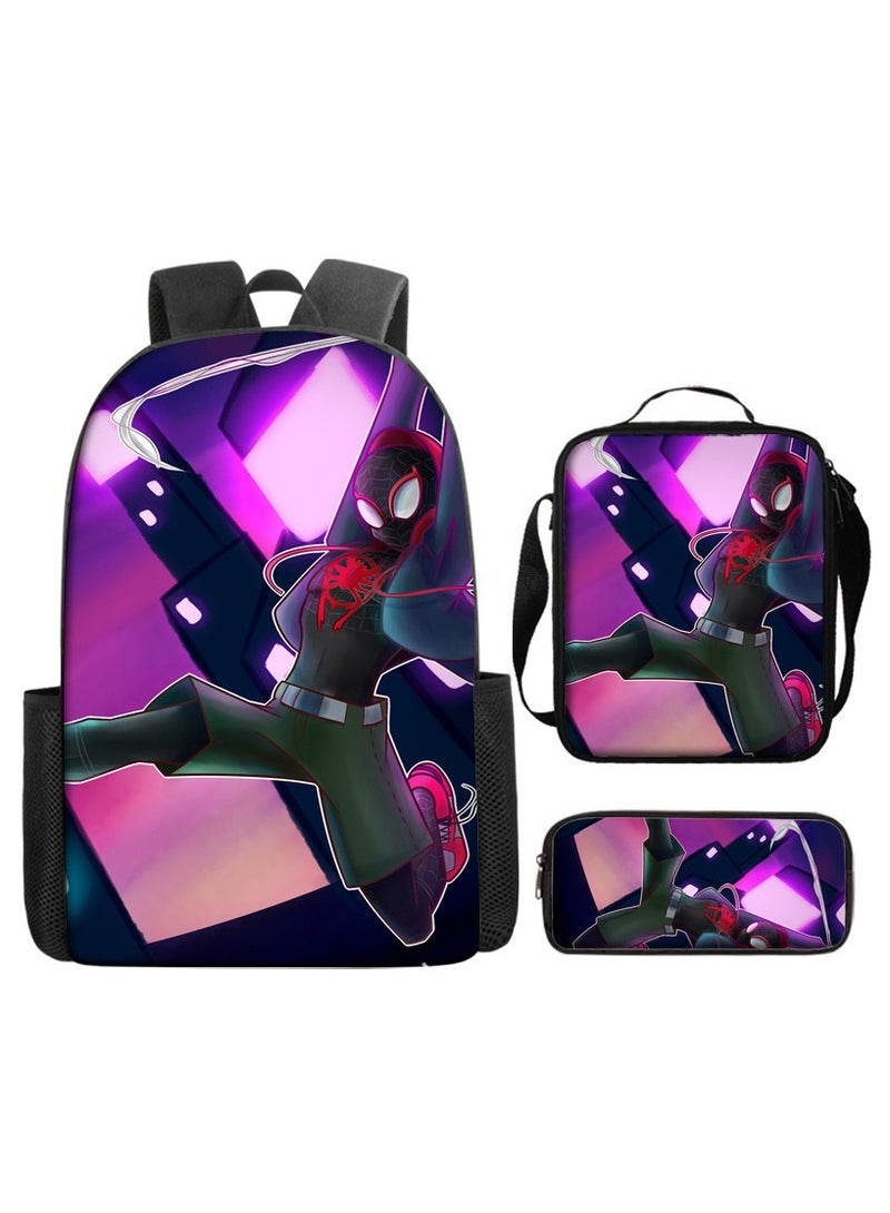 Naruto Spiderman Hero Cartoon Backpack Three-Piece Set 29*42*16cm