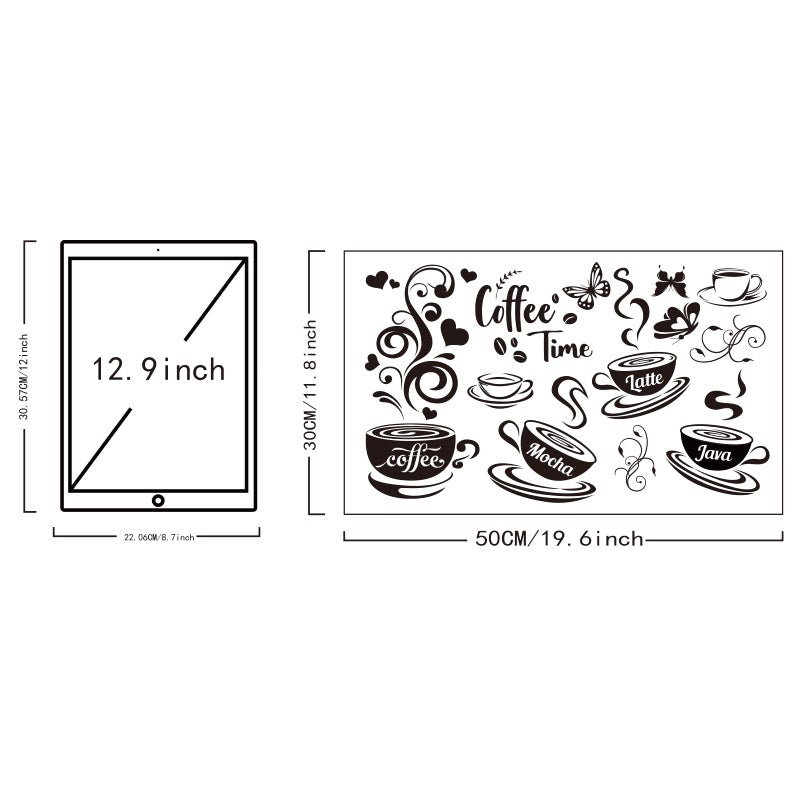 SUPERDANT 10Pcs Coffee Time Wall Sticker Mocha Latte Java Butterfly Wall Decor Black Peel and Stick Vinyl Art Decals Kitchen Stickers for Home Coffee Corner Cafe Bar Decoration 19.6x11.8in - Image 2