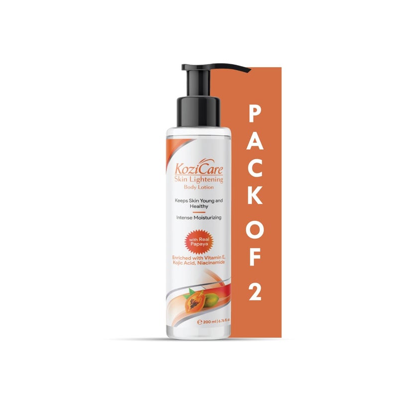Kozicare Cream Papaya Body Lotion 200ml  Shea Butter  Niacinamide  Kojic Acid Body Lotion for Women  Men  Skin Lightening  Hydrating  Non Greasy  Fast Absorption  Moisturizer for Body  Pack of 2 - Image 1