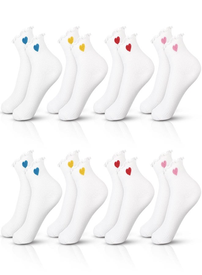 Cutecrop جوارب نسائية من كيوت كروب، 8 أزواج، بتصميم قلوب مزينة بكشكشة، جوارب قطنية قصيرة، تصميم قلوب لطيف، ناعمة ومريحة، هدية مثالية للأمهات والسيدات - Image 1