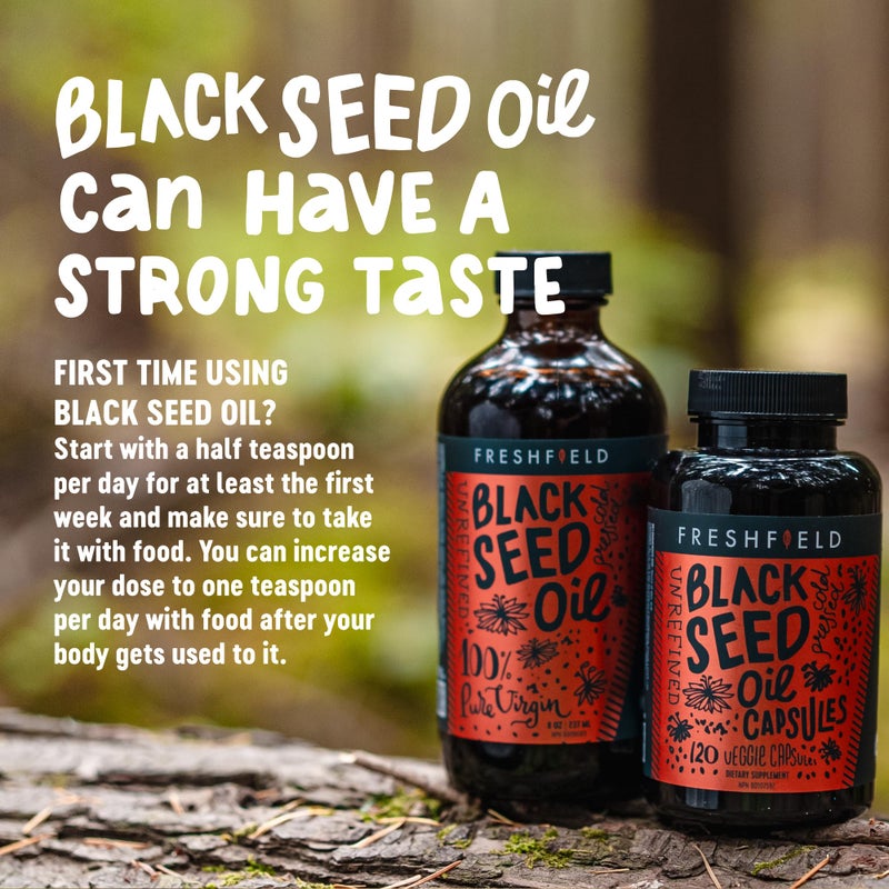 Freshfield Black Seed Oil, Tested Cold Pressed Nigella Sativa, High Thymoquinone (min 1.6%) and p-Cymene, Ultra Strength, Vegan, 100% Pure and Natural Black Cumin Seed Oil Supplement, 8oz Liquid - Image 4