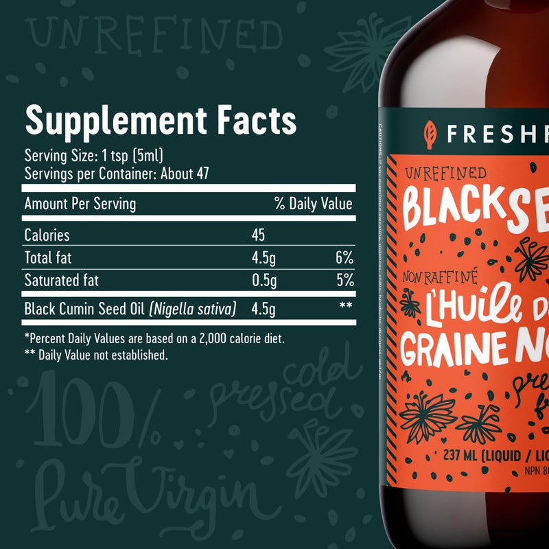 Freshfield Black Seed Oil, Tested Cold Pressed Nigella Sativa, High Thymoquinone (min 1.6%) and p-Cymene, Ultra Strength, Vegan, 100% Pure and Natural Black Cumin Seed Oil Supplement, 8oz Liquid - Image 5