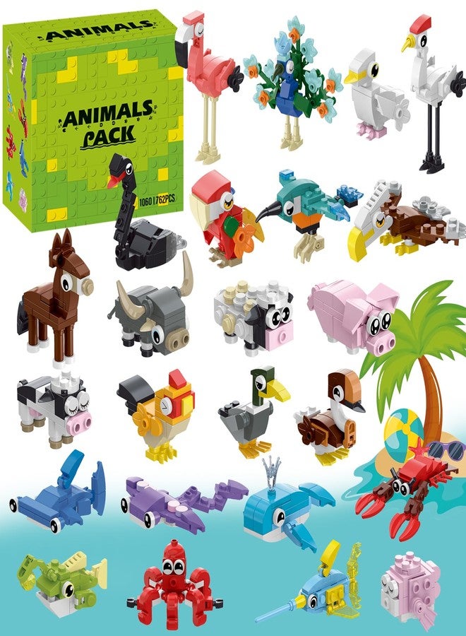 ENJBRICK Mini Animals Building Blocks Set, 24 Pack Party Favors for Kids Goodie Bag Fillers and Classroom Prizes, Unique Birthday Gifts for Boys and Girls, 762 Pcs - Image 1