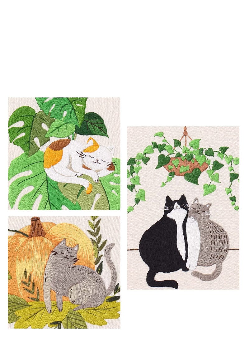 SYOSI - Cat Embroidery Kit, Adult Embroidery Kit, DIY Adult Beginner Cross Stitch Kits Set of 3 Patterns, with 3 Sets of Threads, Needles and Instruction Manual - Image 1