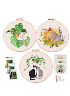 SYOSI Cat Embroidery Kit, Adult Embroidery Kit, DIY Adult Beginner Cross Stitch Kits Set of 3 Patterns, with 3 Sets of Threads, Needles and Instruction Manual  - Image 1