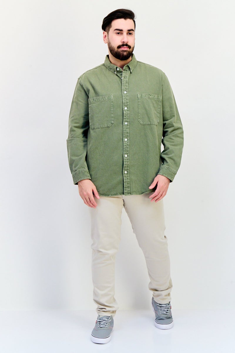 Celio قميص جينز رجالي بأكمام طويلة وقصة عادية، أخضر - Image 4