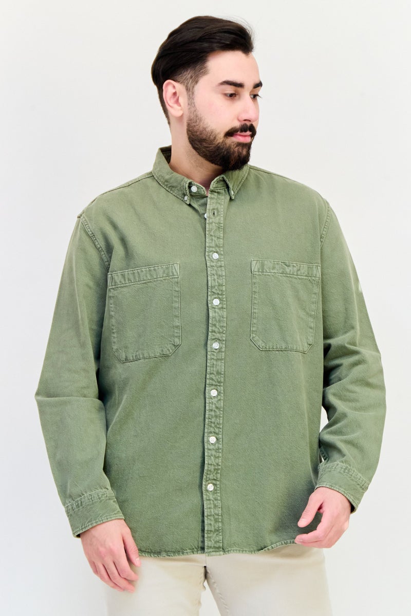 Celio قميص جينز رجالي بأكمام طويلة وقصة عادية، أخضر - Image 1